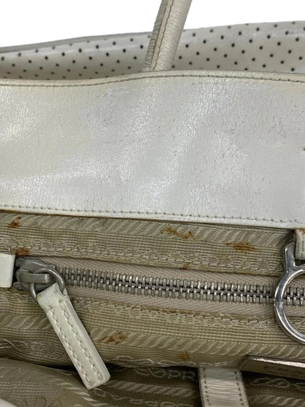 PRADA - BR1543 White Leather Tote Bag - Picture 13 of 13